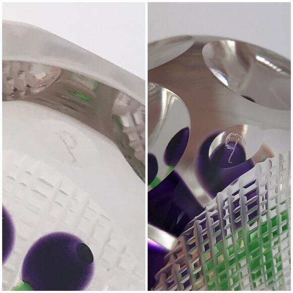 Perthshire 1977B Plums Lampwork Fruit Miniature Faceted Grid-Cut Paperweight - Picture 7 of 15